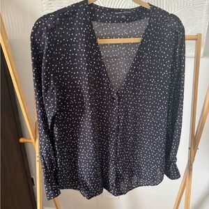 Sezane Navy Blouse with White and Pink Dots